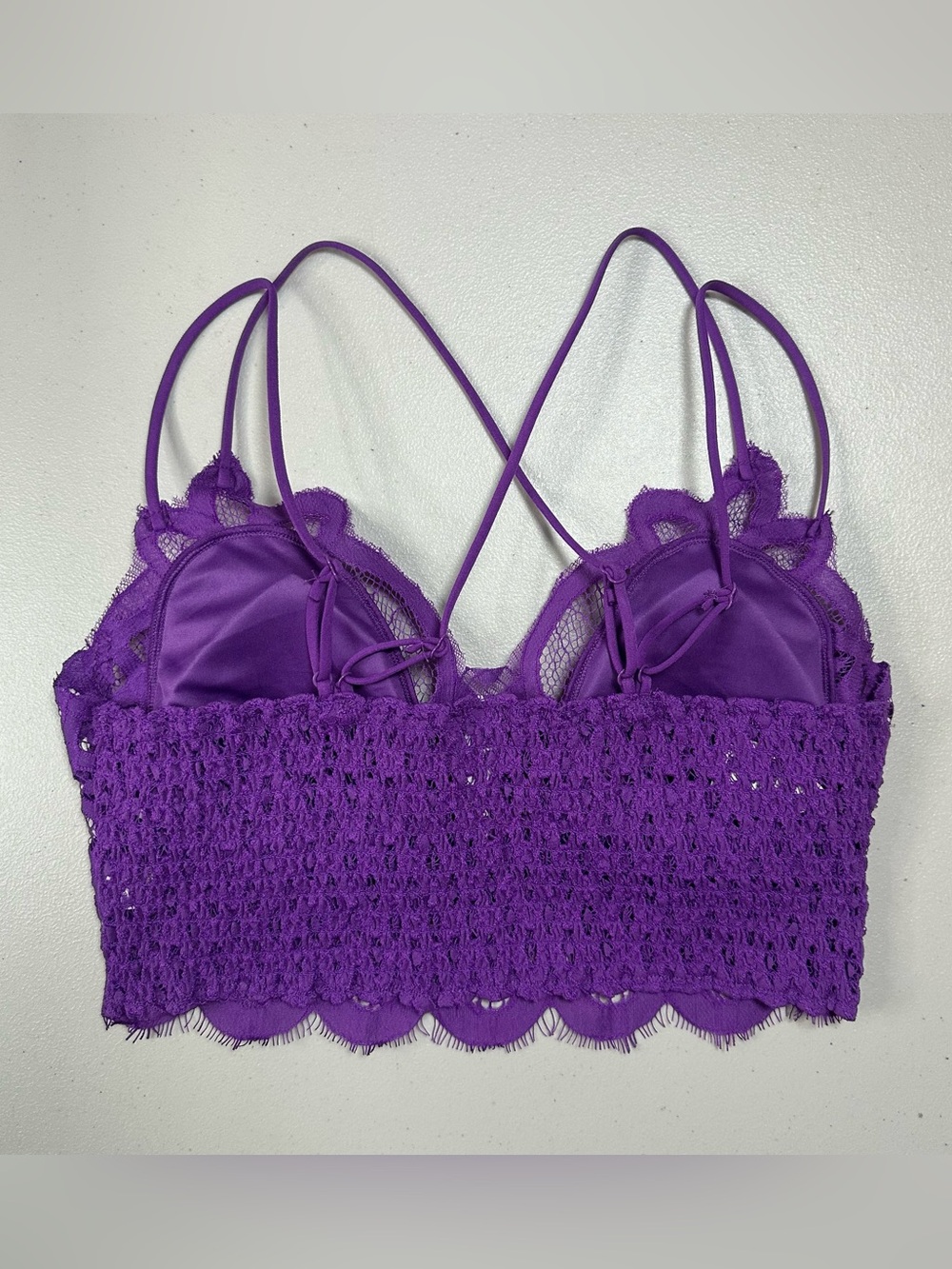 Zenana Outfitters Violet Floral Lace Bralette with Crisscross Straps - Picture 2 of 5